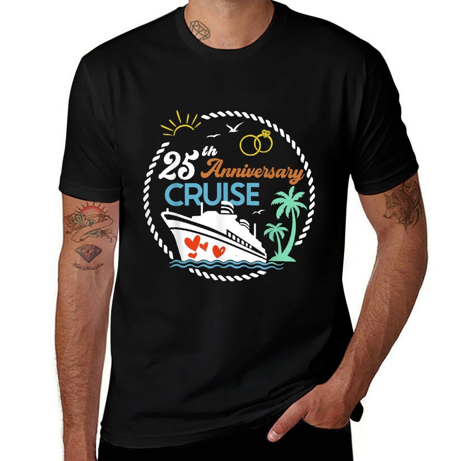 25th Anniversary Cruise Silver Wedding Cruise Vacation  Rolled Sleeves T-Shirt