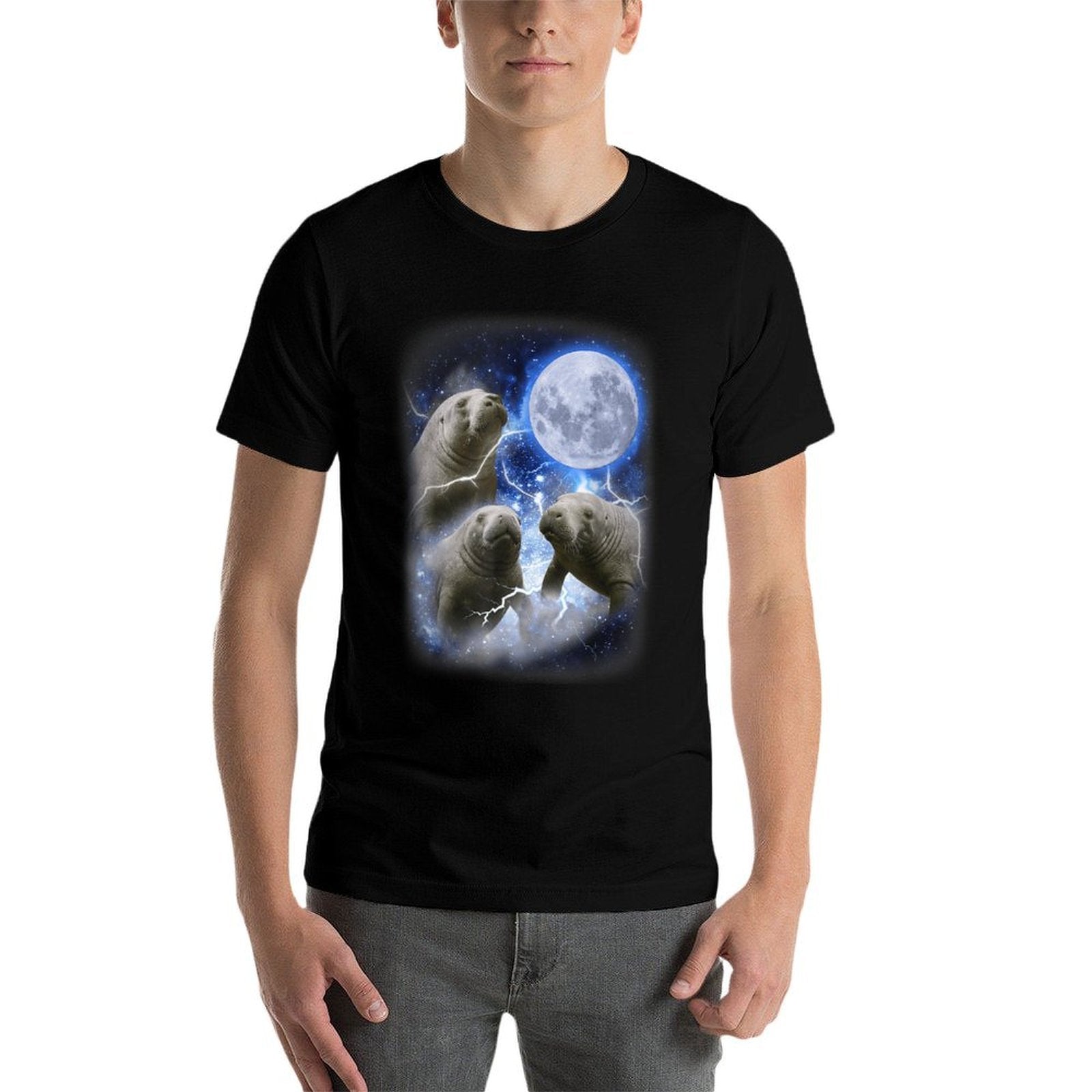 3 Manatee Moon - Three Funny Sea Cows Howl at Moon Manatee  Durable T-Shirt