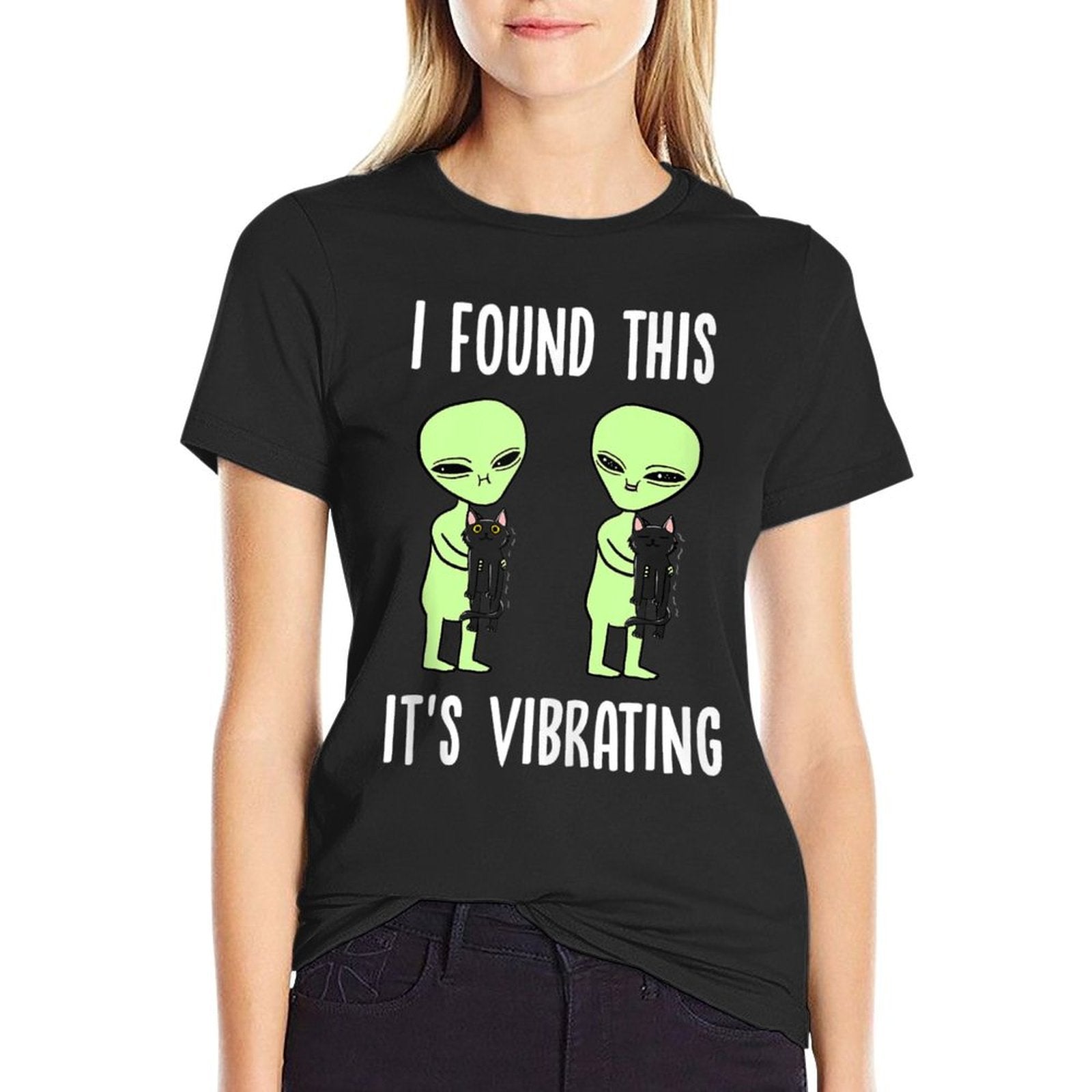 Aliens I Found This Its Vibrating Black Cat Funny Space  Eco-friendly Material T-Shirt