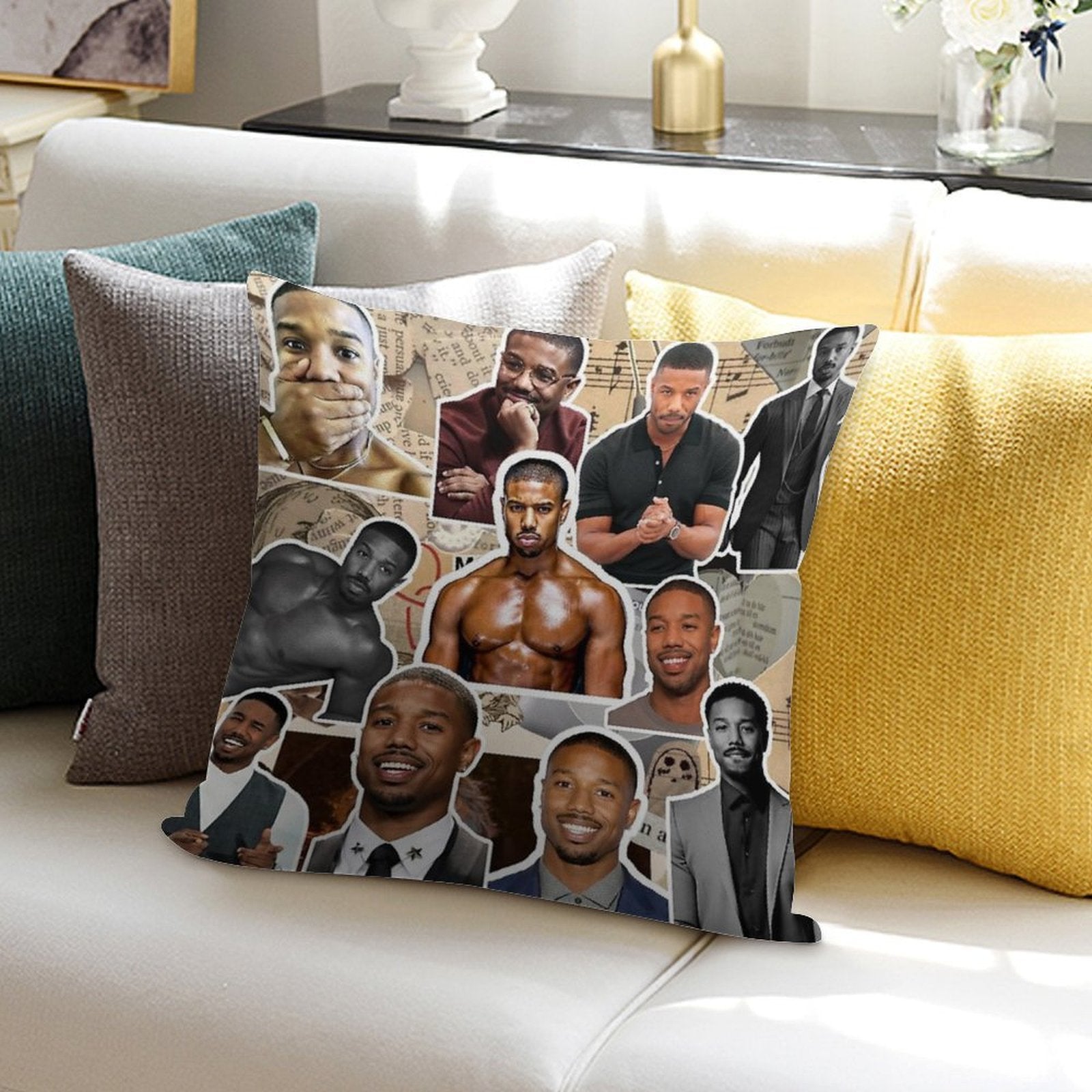 Michael B Jordan Photo Collage Soft Easy Maintenance Throw Pillow