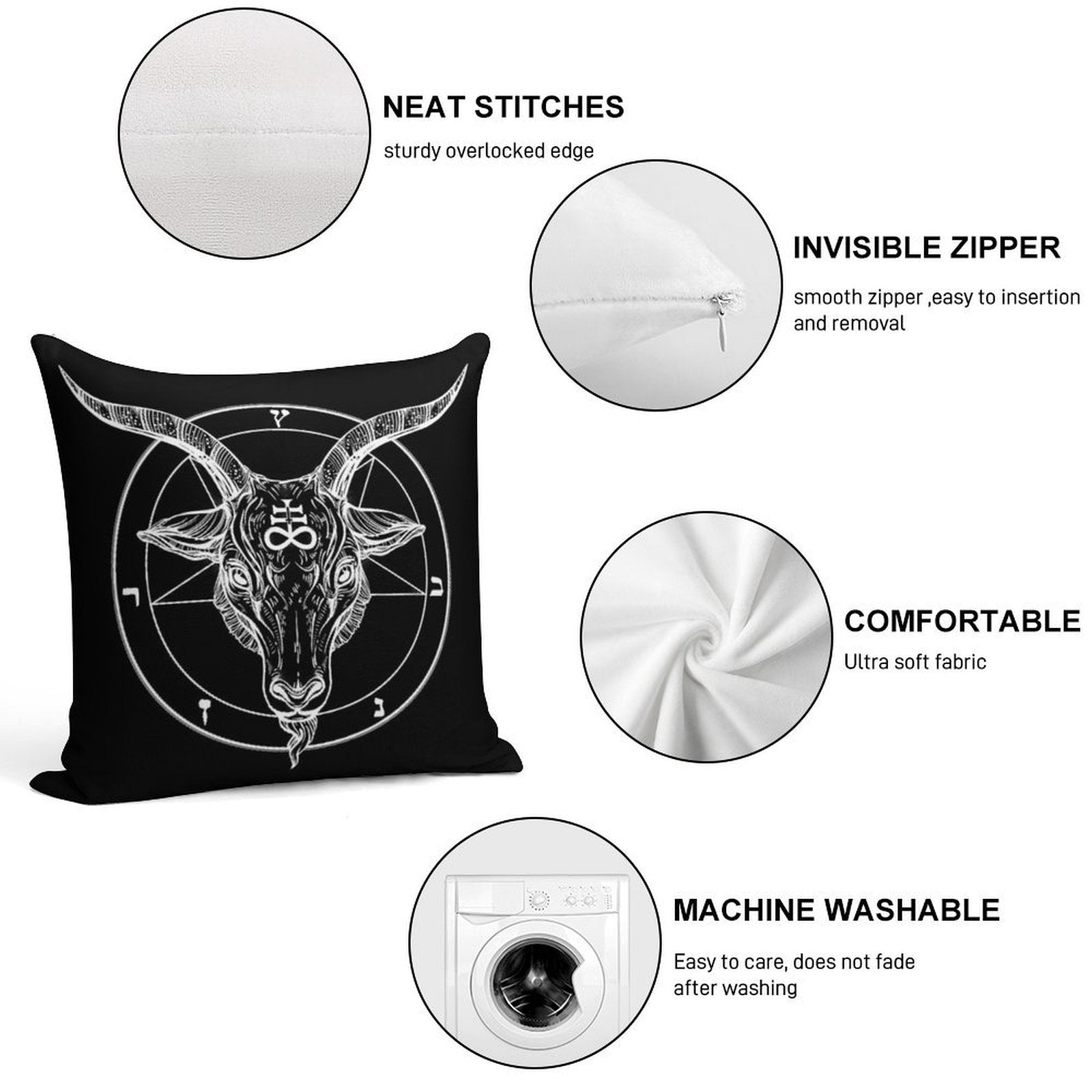 Baphomet Goat Head with Pentagram Occult Symbolism Or Satanist Symbols Soft Durable Construction Throw Pillow