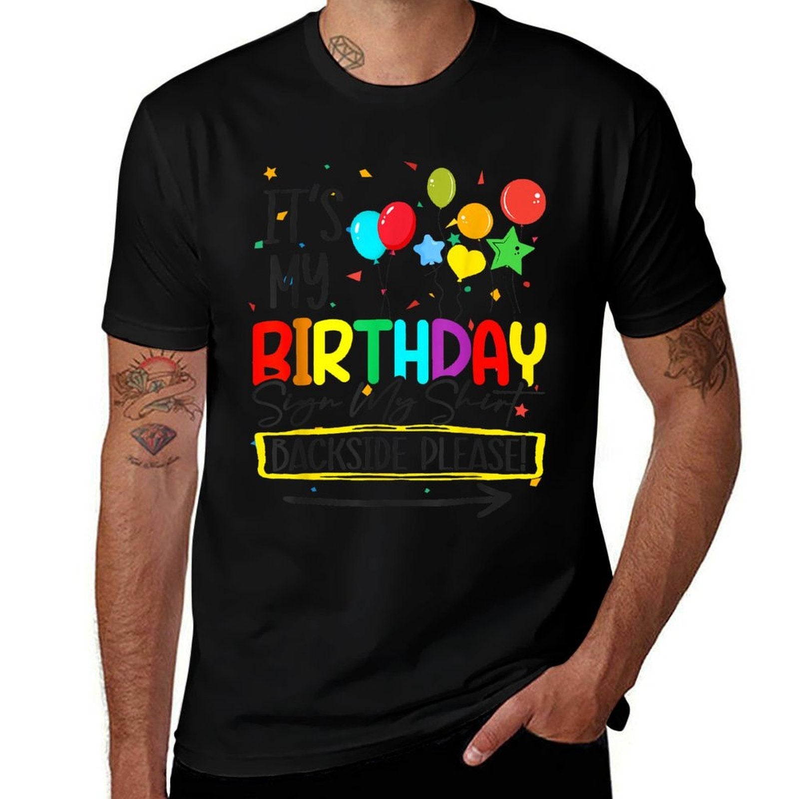 Its My Birthday Sign My Funny B Day Colorful Confetti  Easy-care T-Shirt