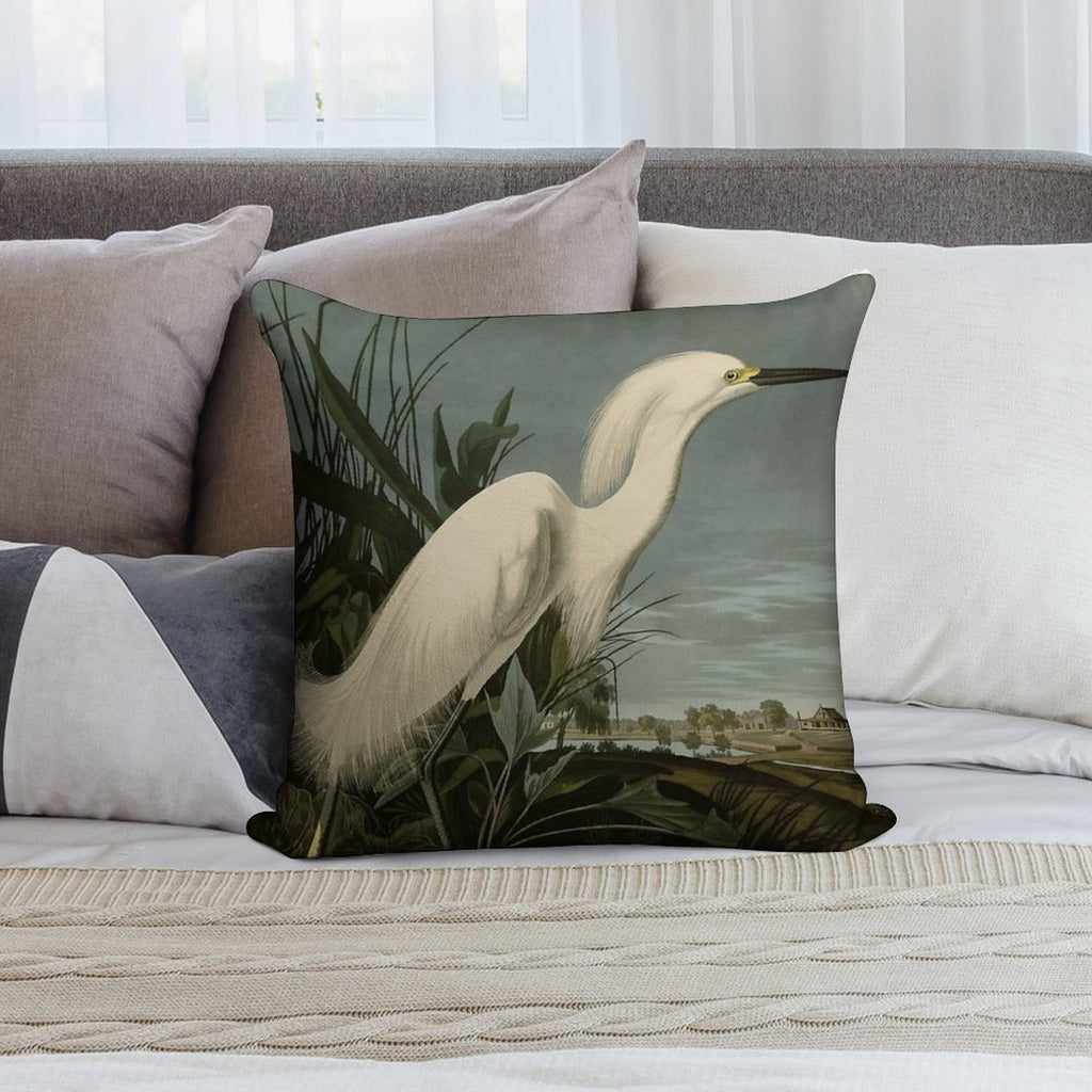Snowy Heron Or White Egret from Audubon Birds of America Soft Multiple Sizes Throw Pillow