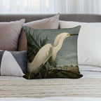 Snowy Heron Or White Egret from Audubon Birds of America Soft Multiple Sizes Throw Pillow