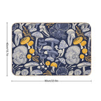 Mystical Fungi  Midnight Blue Background Ivory Pale Blue And Yellow Wild Mushrooms Durable Bath Mat