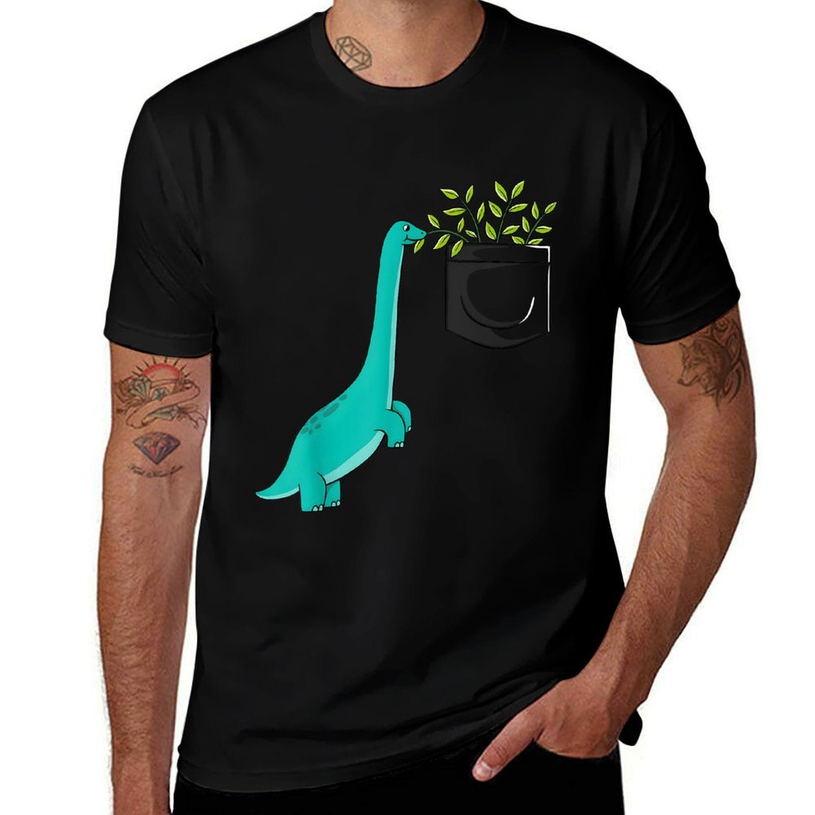 Cute Dinosaur Plants In Pocket Funny Pocket Dinosaur  Quick-drying T-Shirt