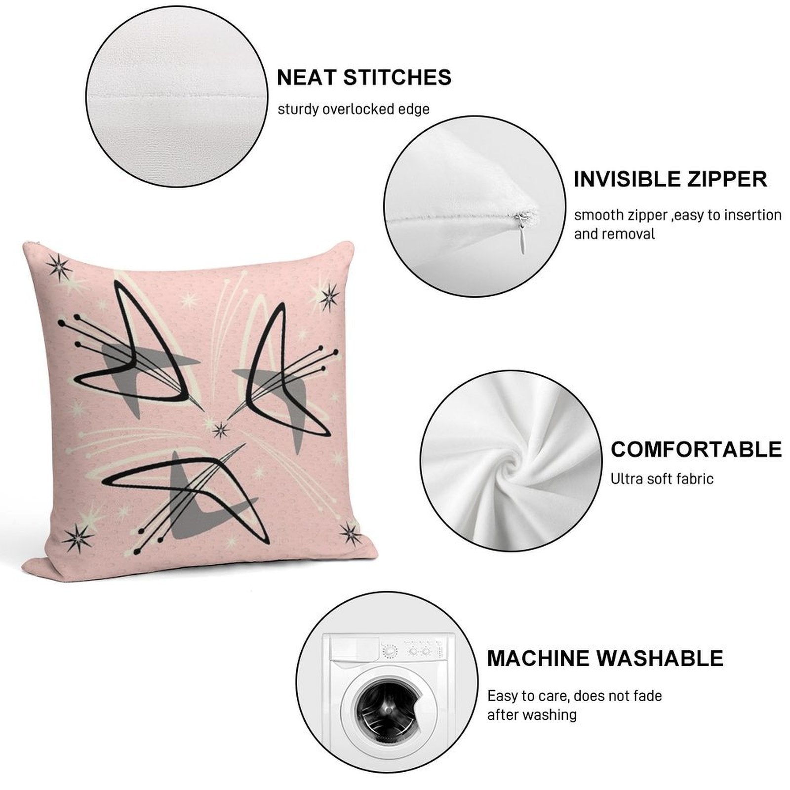 Atomic Boomerangs on Lunar Pink Soft Gift Ready Throw Pillow