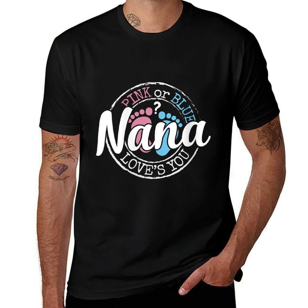 Womens Gender Reveal Nana Grandma To Be Gifts Pink Blue Baby Shower  Polyester Blend T-Shirt