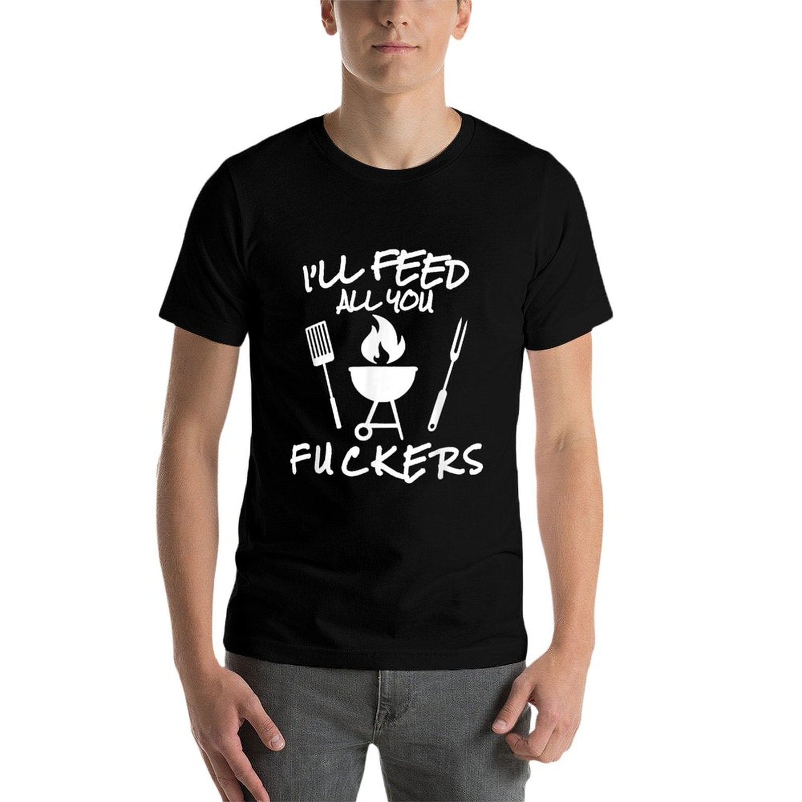 Ill Feed All You Fuckers Funny BBQ Cooking Barbeque Chef  Rolled Sleeves T-Shirt