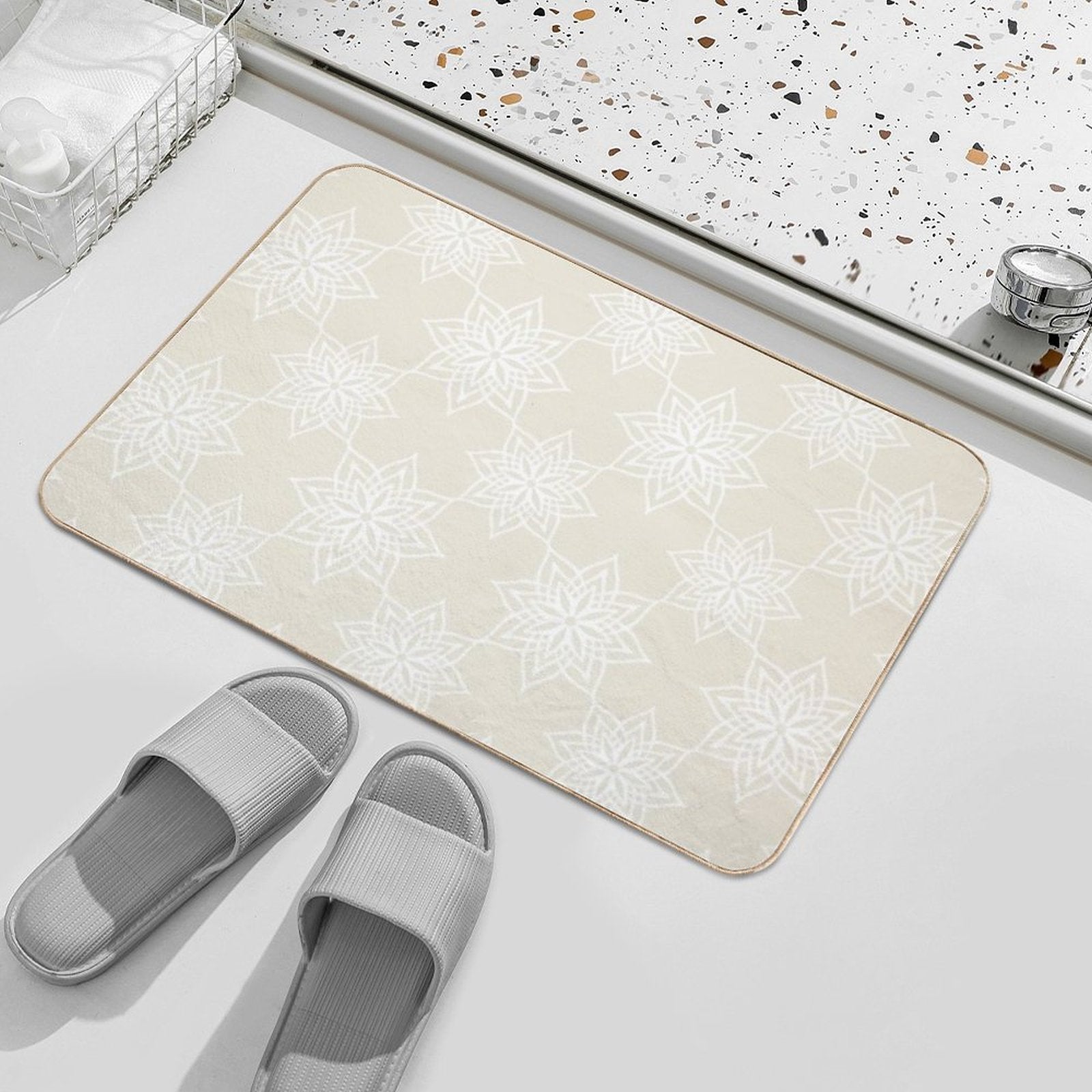 Lace Snowflakes on Cream  Easy To Clean Bath Mat