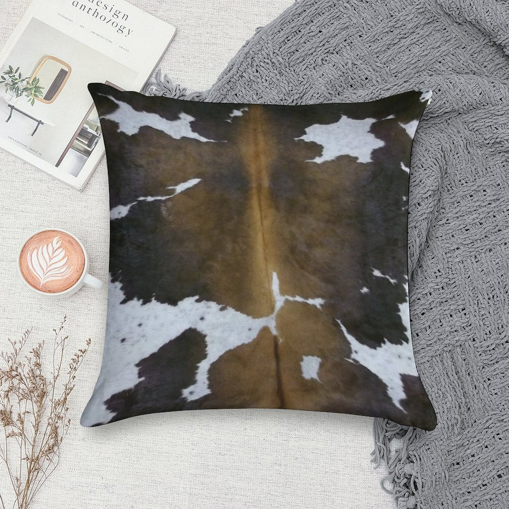 Brown Cowhide Soft Short Plush Fabric Throw Pillow