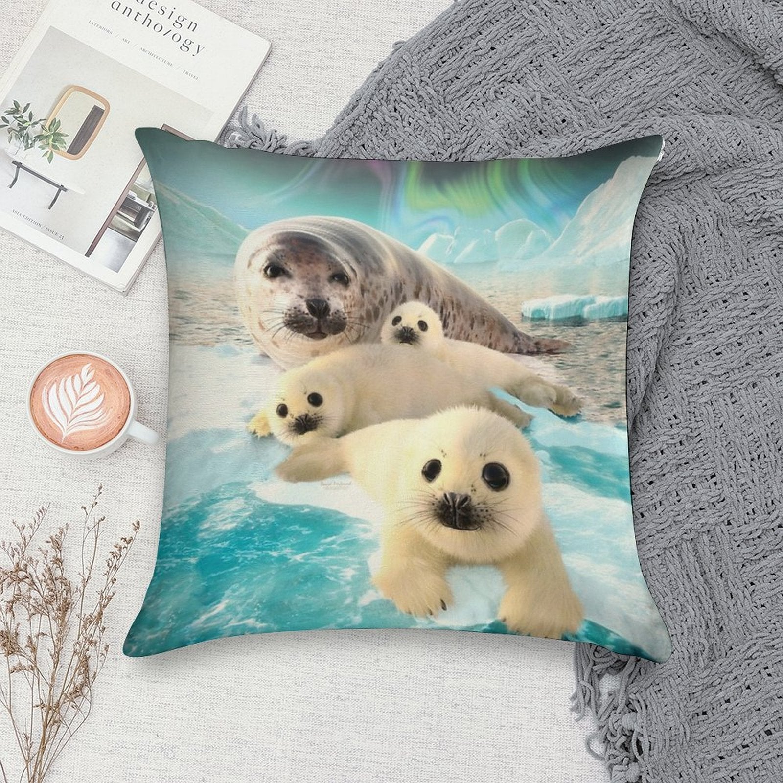Grey Seals Arctic Soft Anti-Pilling Throw Pillow