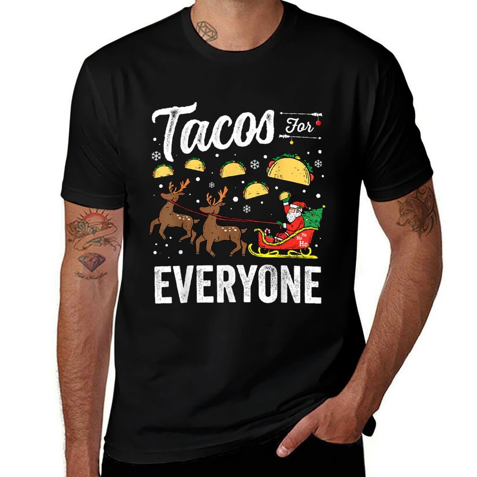 Tacos for Everyone Christmas Taco Funny Xmas Santa Family  Tagless Design T-Shirt
