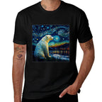Surrealism Starry Night Polar Bear  High-quality Stitching T-Shirt