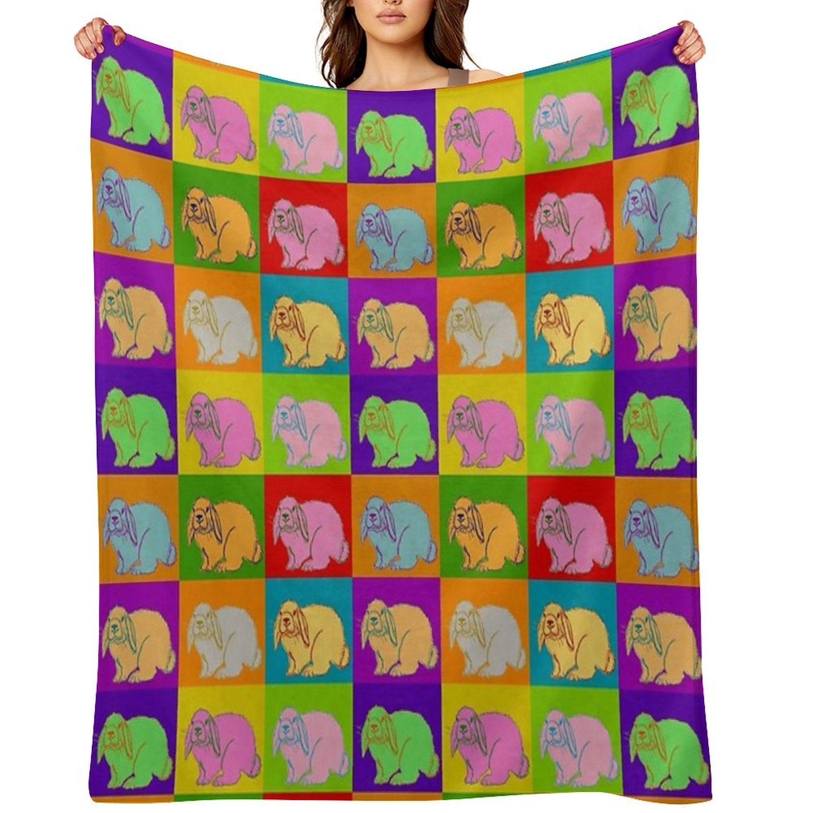 Lop Rabbit, Popart, Holland Lop, Mini Lop, French Lop, Retro, 70s, Original Art, Cute Bunny, 4H, Rabbits, Farm Animals Eco-conscious Throw Blanket