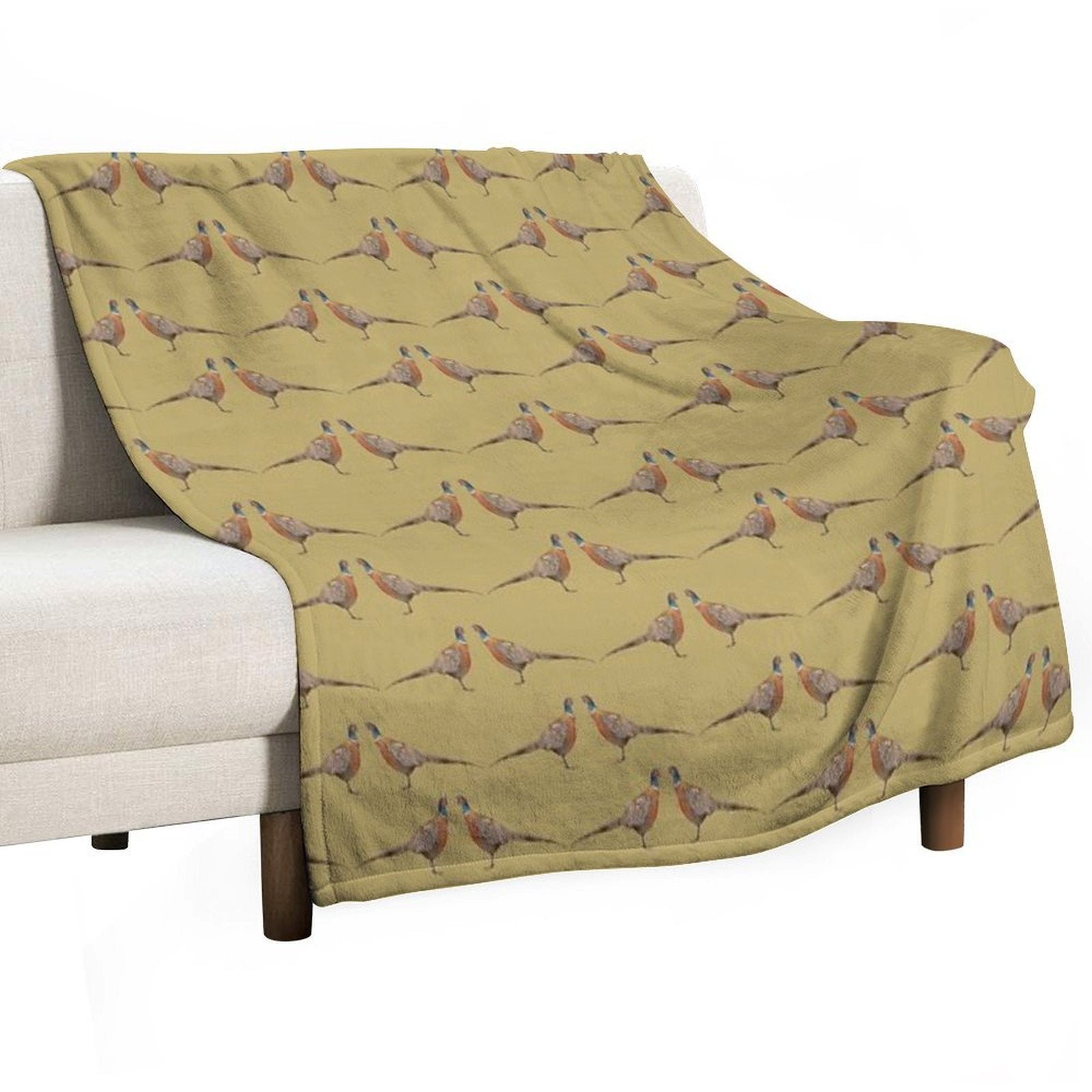 Pheasant Pattern, Mustard Premium Throw Blanket