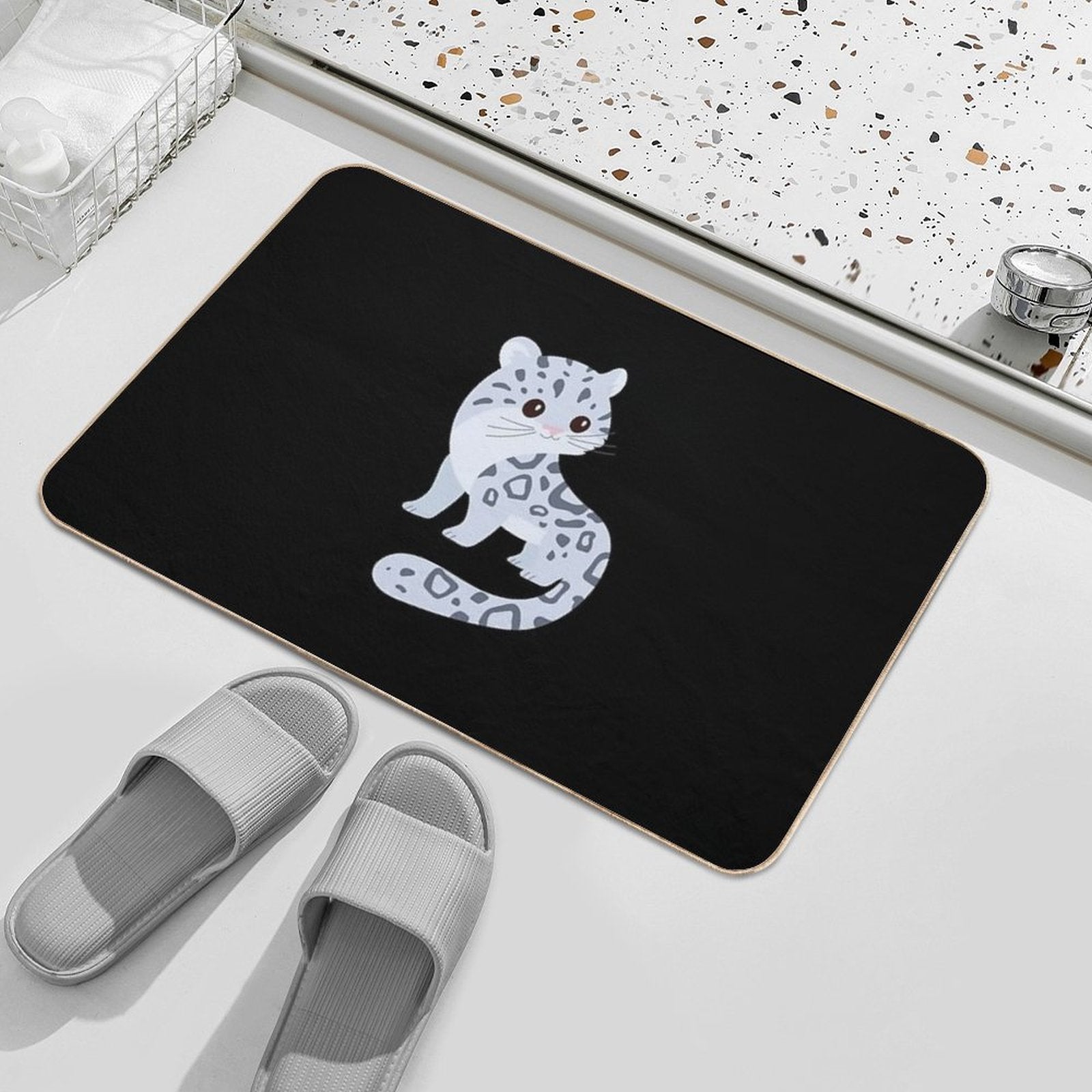 Snow Leopard Cute Kawaii Cartoon Illustration For Kids  Pet-Safe Bath Mat