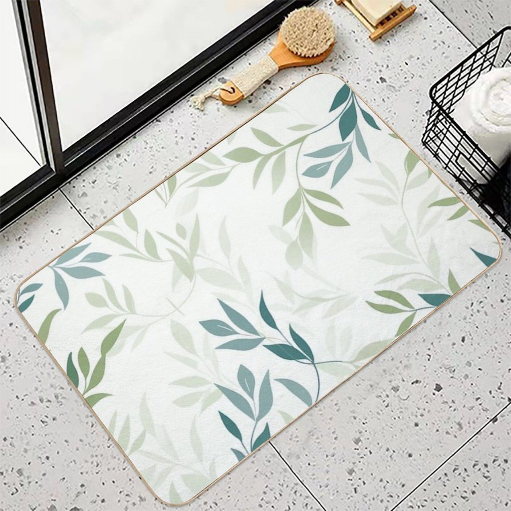 Soft Green Botanical Leaves – Minimalist Nature Pattern  Long-Lasting Bath Mat