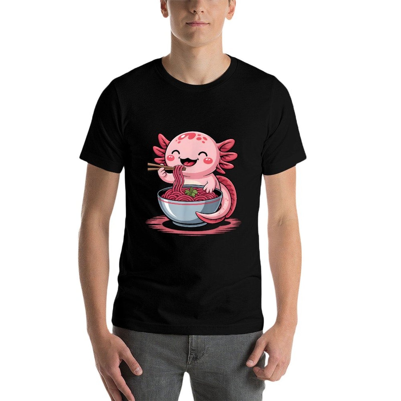 Funny Axolotl Noodle Gifts Anime Kawaii Axolotl Eating Ramen  Tagless Design T-Shirt
