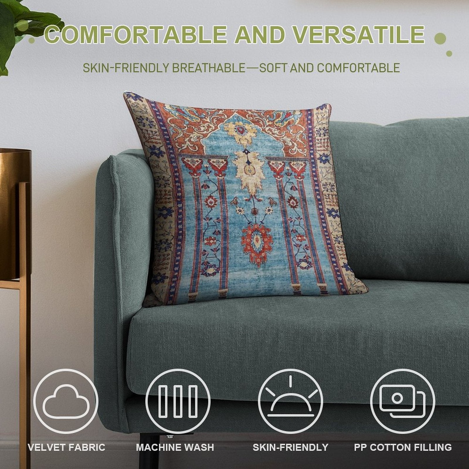 Antique Persian Silk Rug Print Soft Decorative Cover Throw Pillow