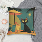 Mid Century Atomic Tiki Black Cat – Retro Lounge Aesthetic Soft Luxury Feel Throw Pillow