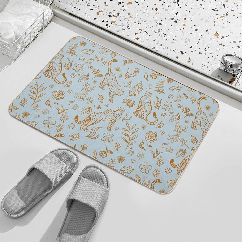 Cheetahs And Plants Boho  Easy Maintenance Bath Mat