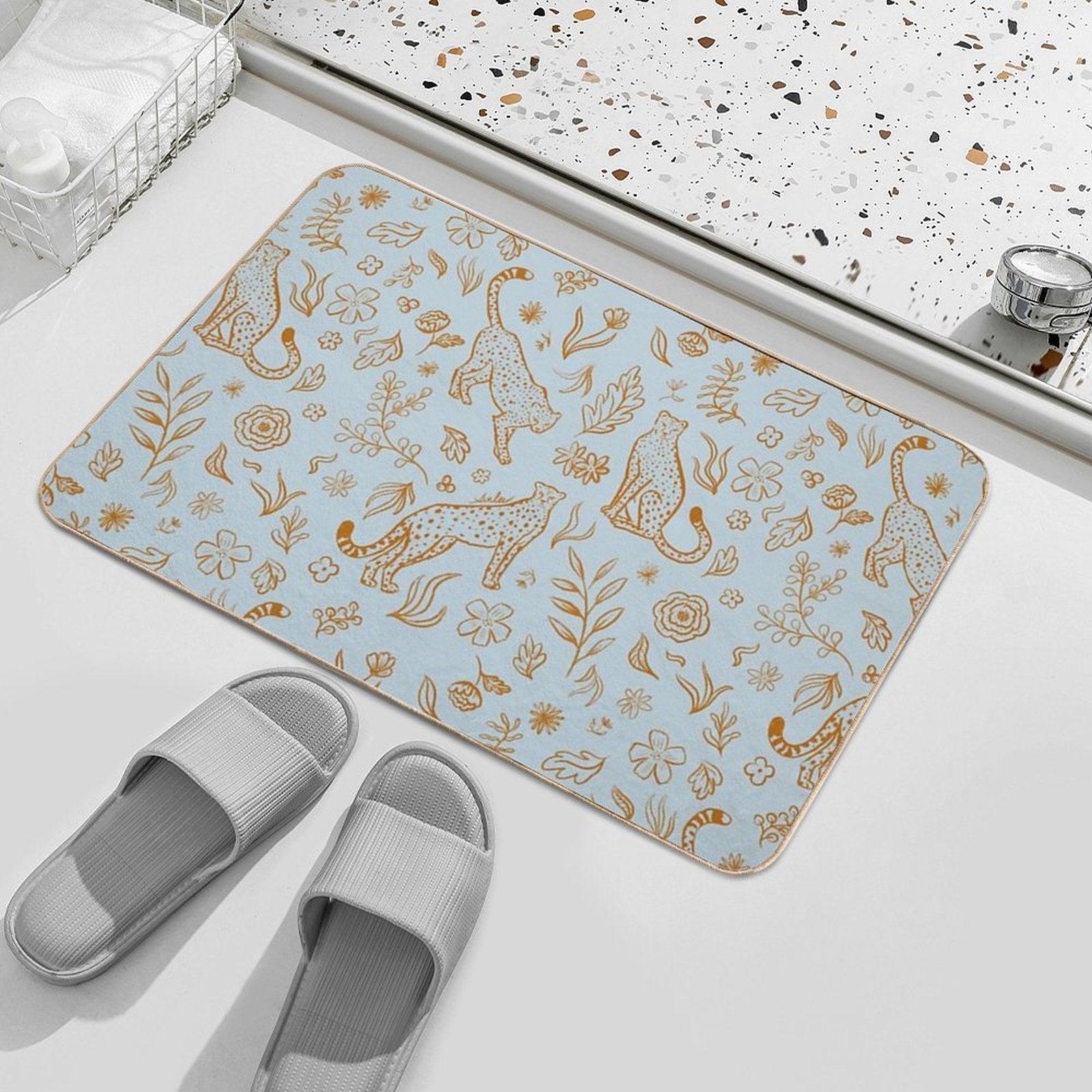 Cheetahs And Plants Boho  Easy Maintenance Bath Mat