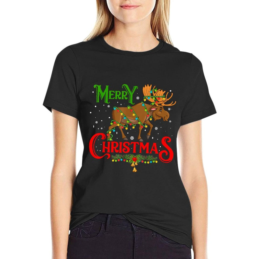 Merry Christmoose Christmas Moose Xmas Tree Lights Around  Oversized Silhouette T-Shirt