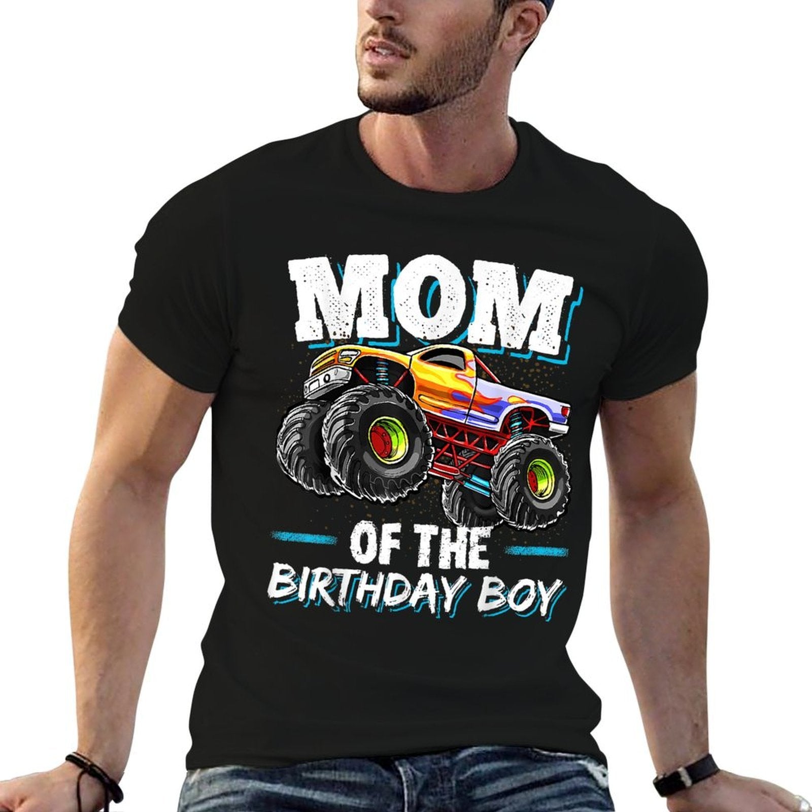 Mom of The Birthday Boy Monster Truck Birthday Novelty Gift  Stretchy T-Shirt