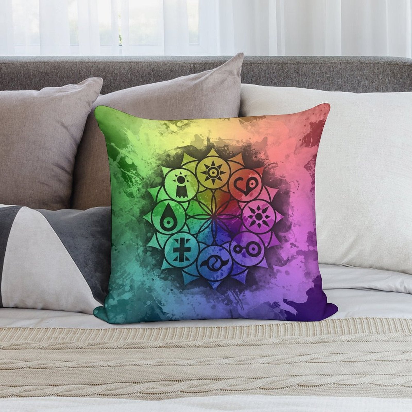 Digimon Mandala Paint Soft Decorative Cover Throw Pillow