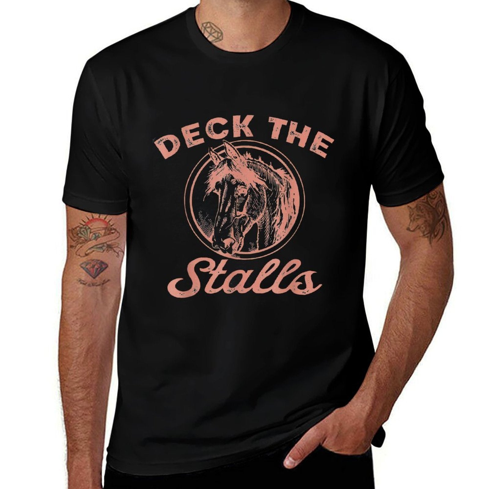 Women Deck The Stalls Horse Christmas Funny Horse Rider  Versatile T-Shirt