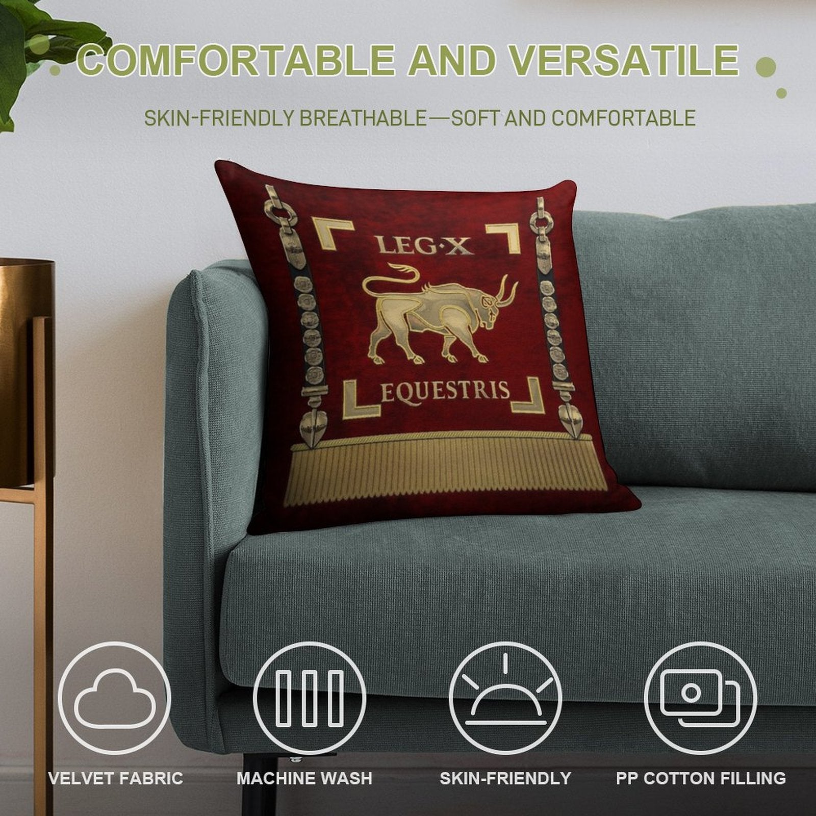 Standard of The 10th Mounted Legion - Vexillum of Legio X Equestris Soft Easy Maintenance Throw Pillow