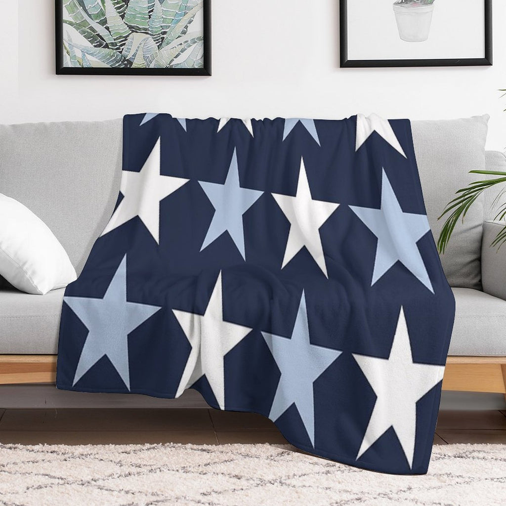Large ALICE BLUE, WHITE And  NAVY BLUE STARS Premium Throw Blanket