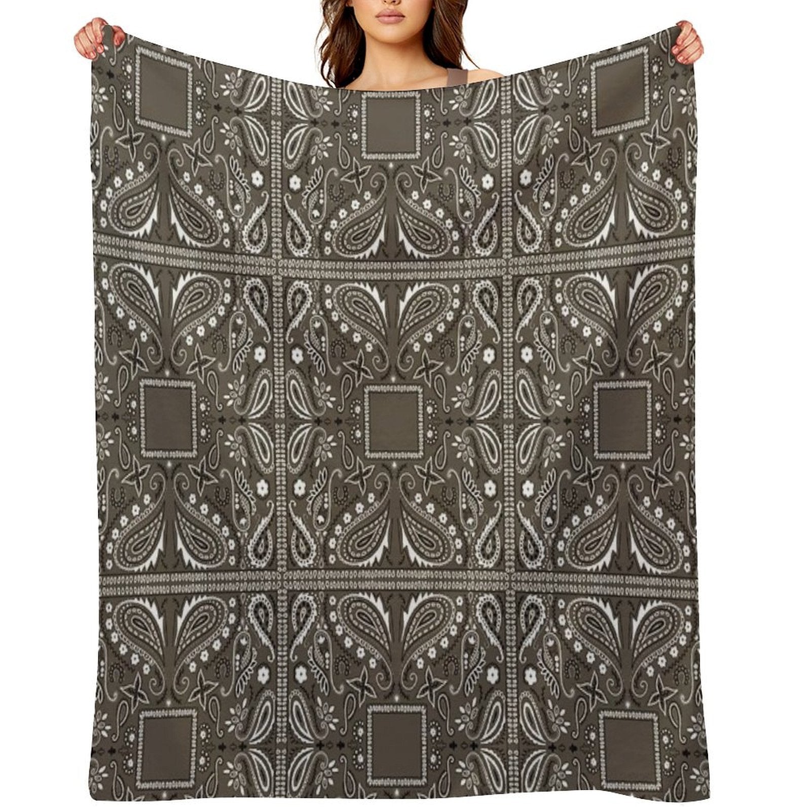 Gray Paisley Bandana Pattern Shrink-resistant Throw Blanket