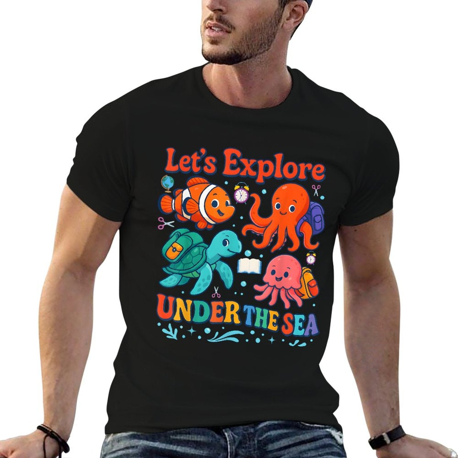 Lets Explore Under The Sea Back To School Teacher Animals  Cotton T-Shirt