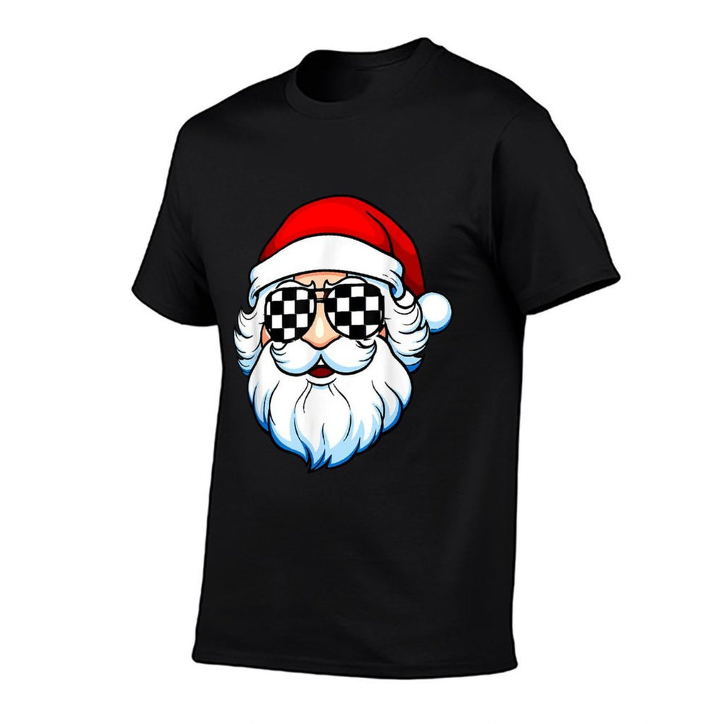Race Car Racetrack Christmas Santa Checkered Racing  Oversized Silhouette T-Shirt