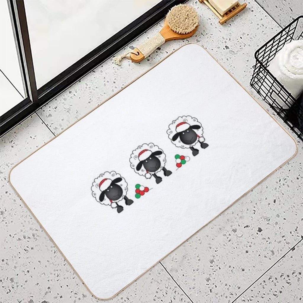 Christmas Sheep Trio With Wool - Shelby  Toxin-Free Bath Mat
