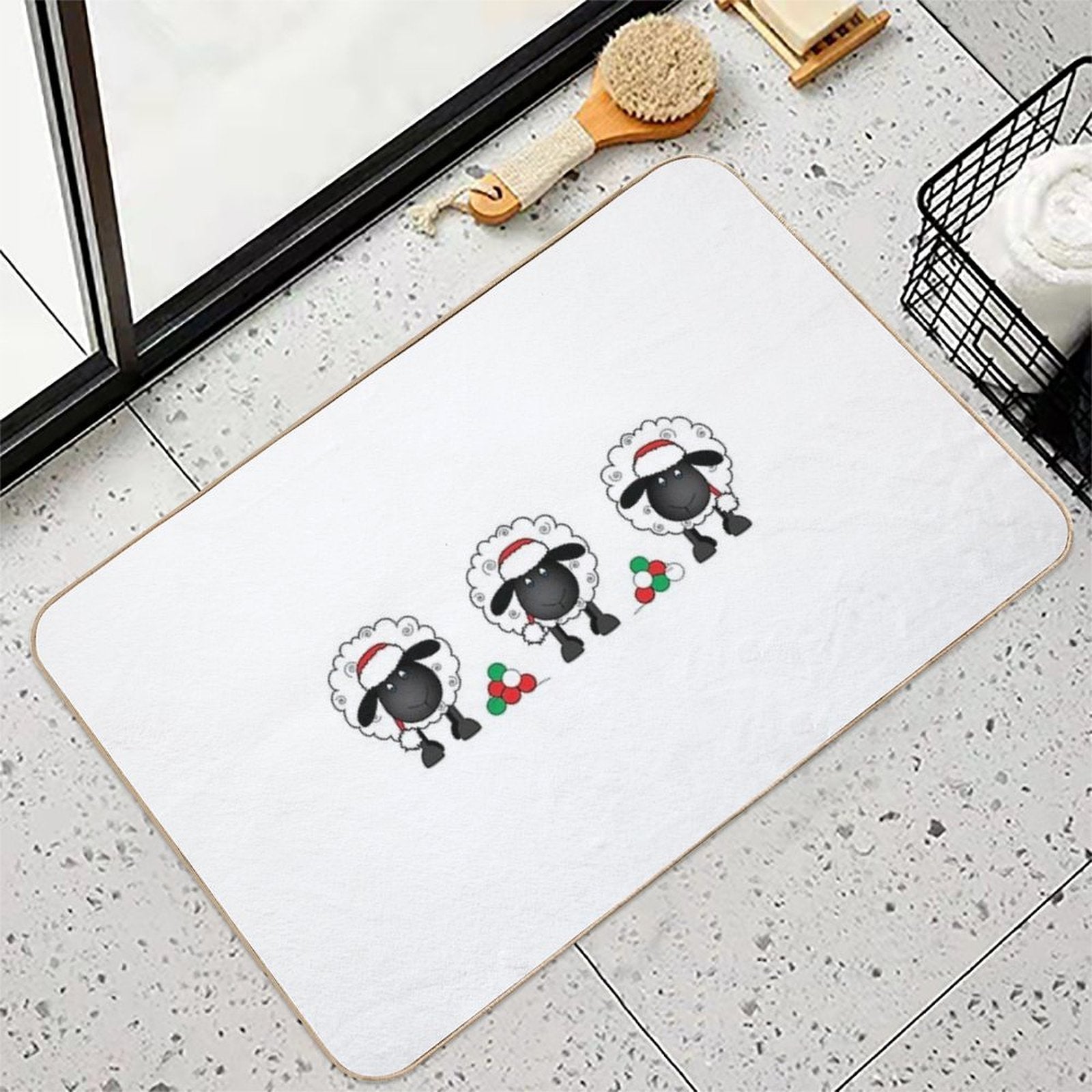 Christmas Sheep Trio With Wool - Shelby  Toxin-Free Bath Mat