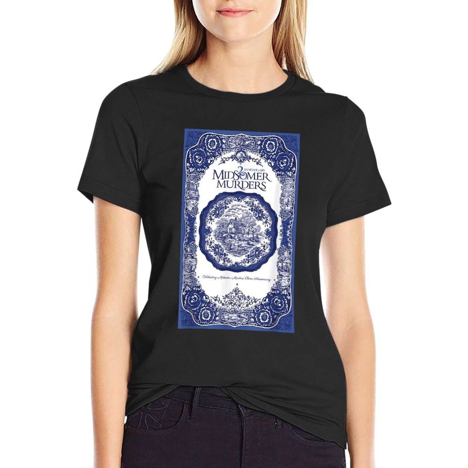 Midsomer Murders 20th Anniversary Commemoration - Blue, Unisex, Classic Fit,, Cotton 100, Small  Ribbed Collar T-Shirt