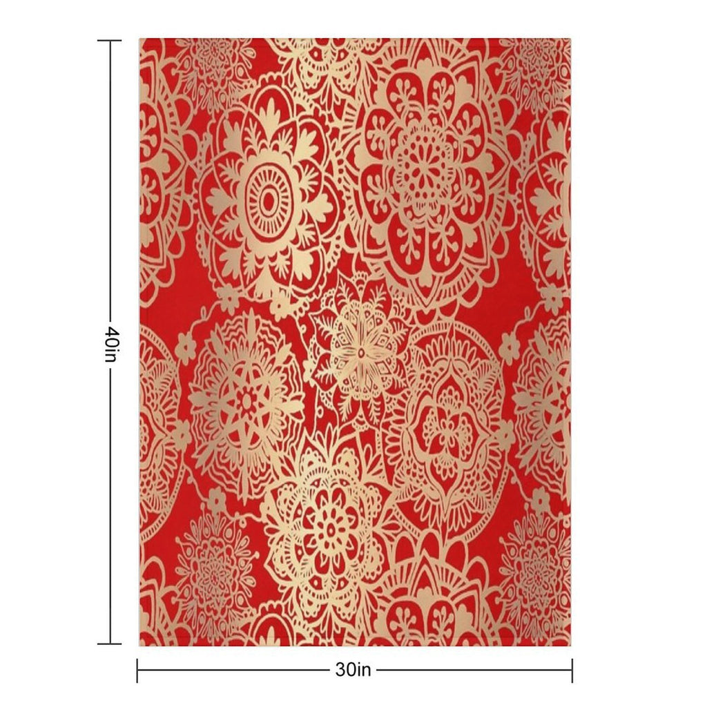 Red And Gold Mandala Pattern Plush Throw Blanket