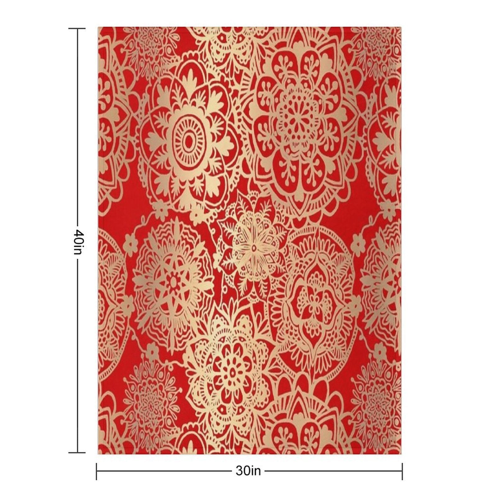 Red And Gold Mandala Pattern Plush Throw Blanket