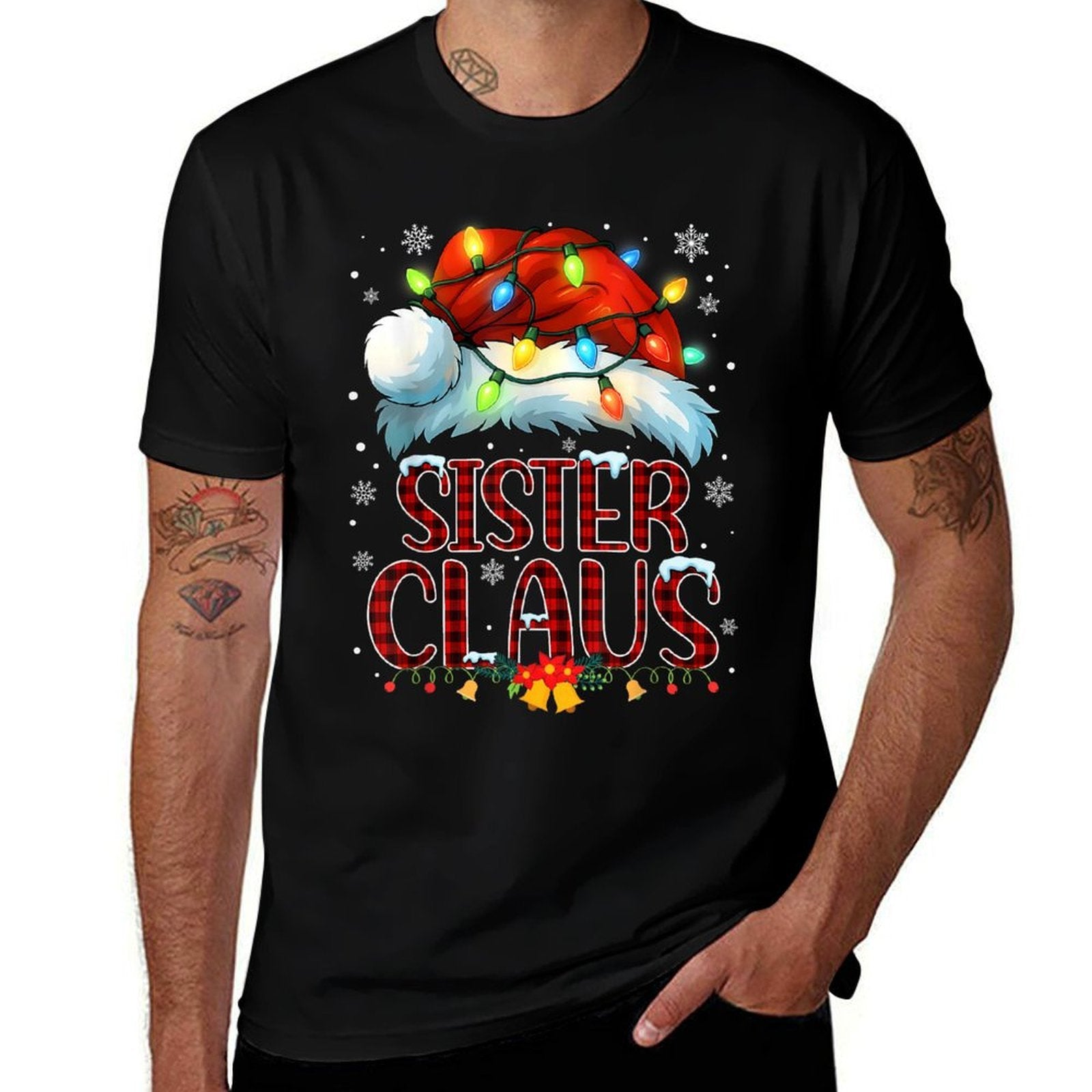 Christmas Hat Lights Pajama Sister Claus Family Matching  Stretchy T-Shirt