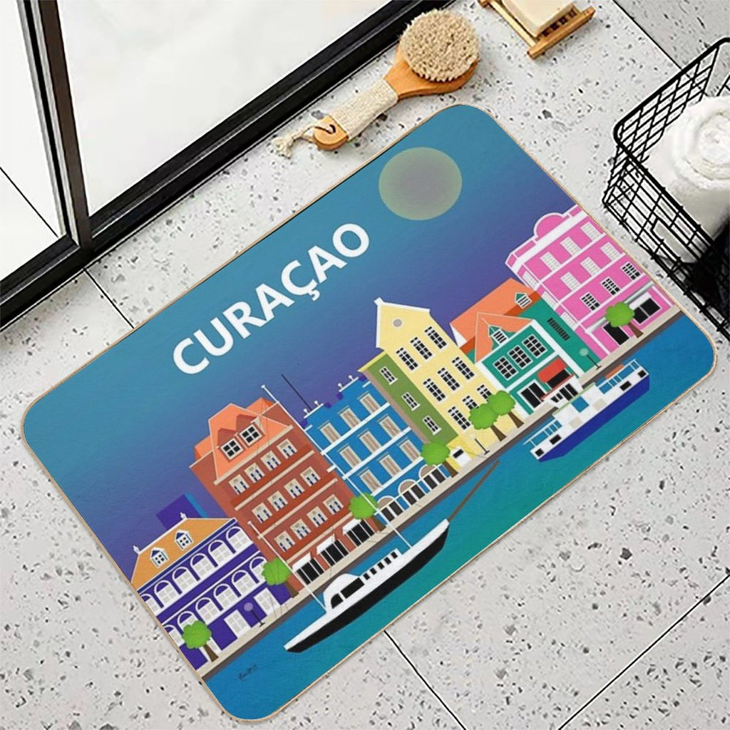 Curacao - Skyline Illustration by Loose Petals  Anti-Trip Bath Mat