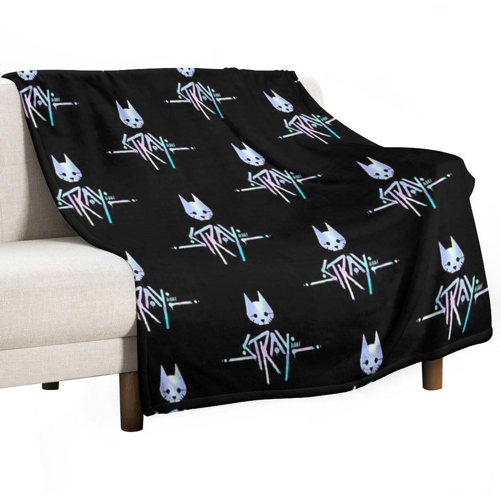 The Stray Game Logo in Holographic Iridescent Rainbow Anti-pilling Throw Blanket