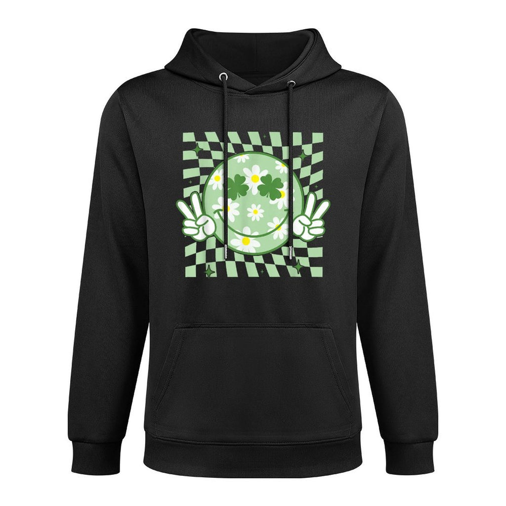 Groovy Shamrock Smile Face St Patricks Day Men Kids Funny Shape Retention Hoodie