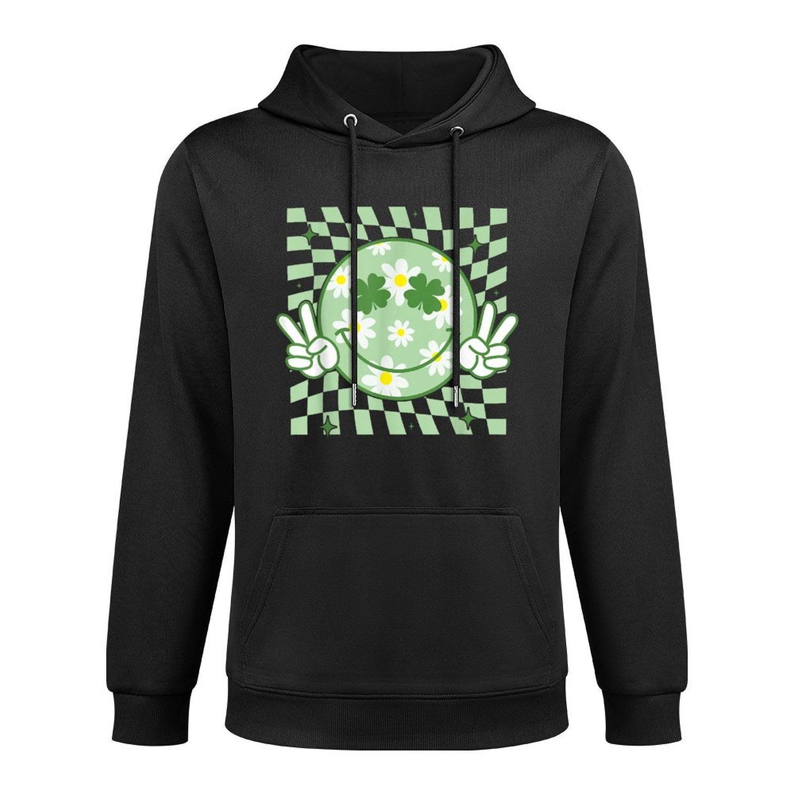 Groovy Shamrock Smile Face St Patricks Day Men Kids Funny Shape Retention Hoodie