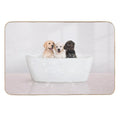 Three Puppies in Modern Bathtub Pink Print, Puppy Golden Retriever, Puppy Bathing, Animals in Bathtub Art by Synplus  Non-Slip Bath Mat