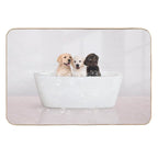 Three Puppies in Modern Bathtub Pink Print, Puppy Golden Retriever, Puppy Bathing, Animals in Bathtub Art by Synplus  Non-Slip Bath Mat