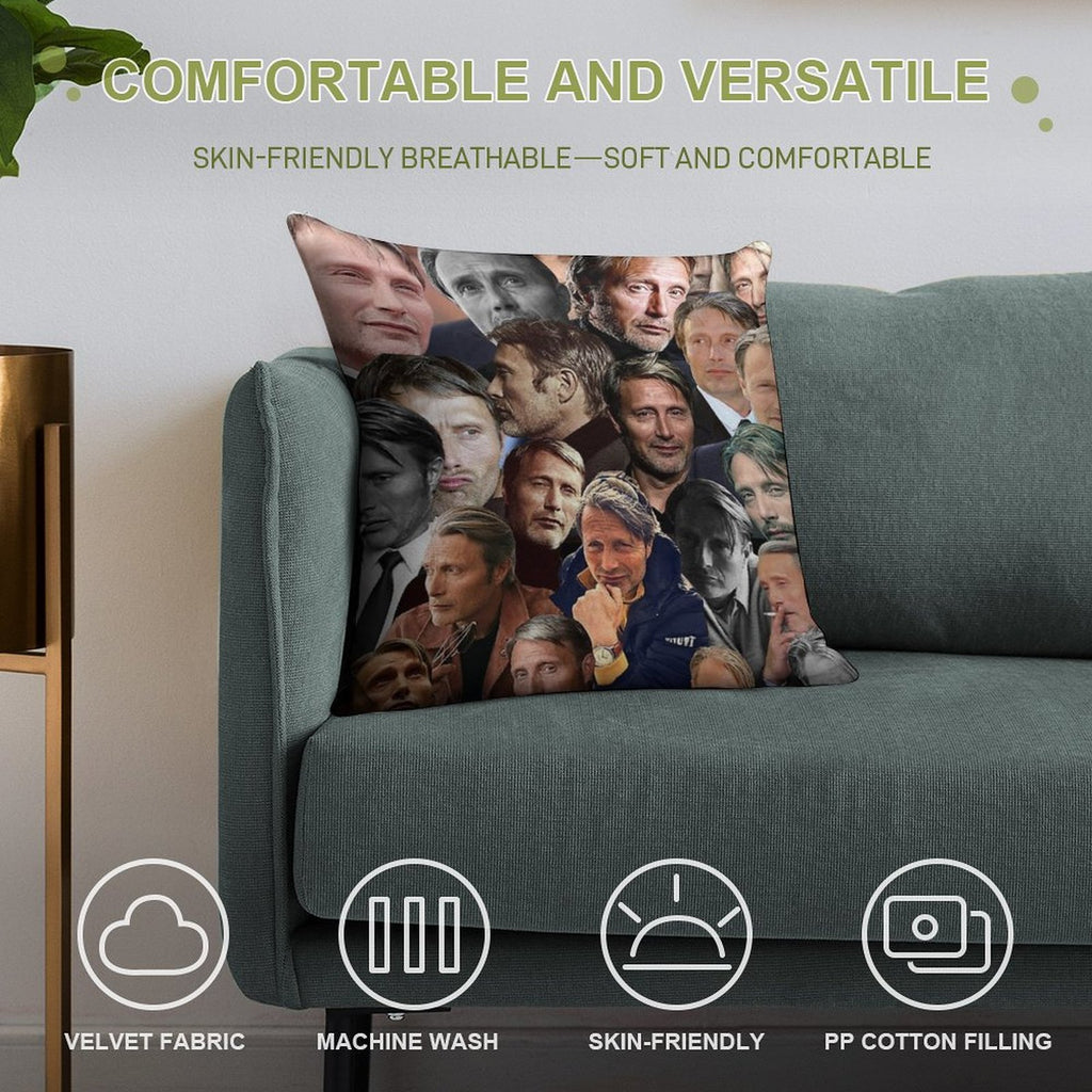 Mads Mikkelsen Photo Collage Soft Easy Maintenance Throw Pillow