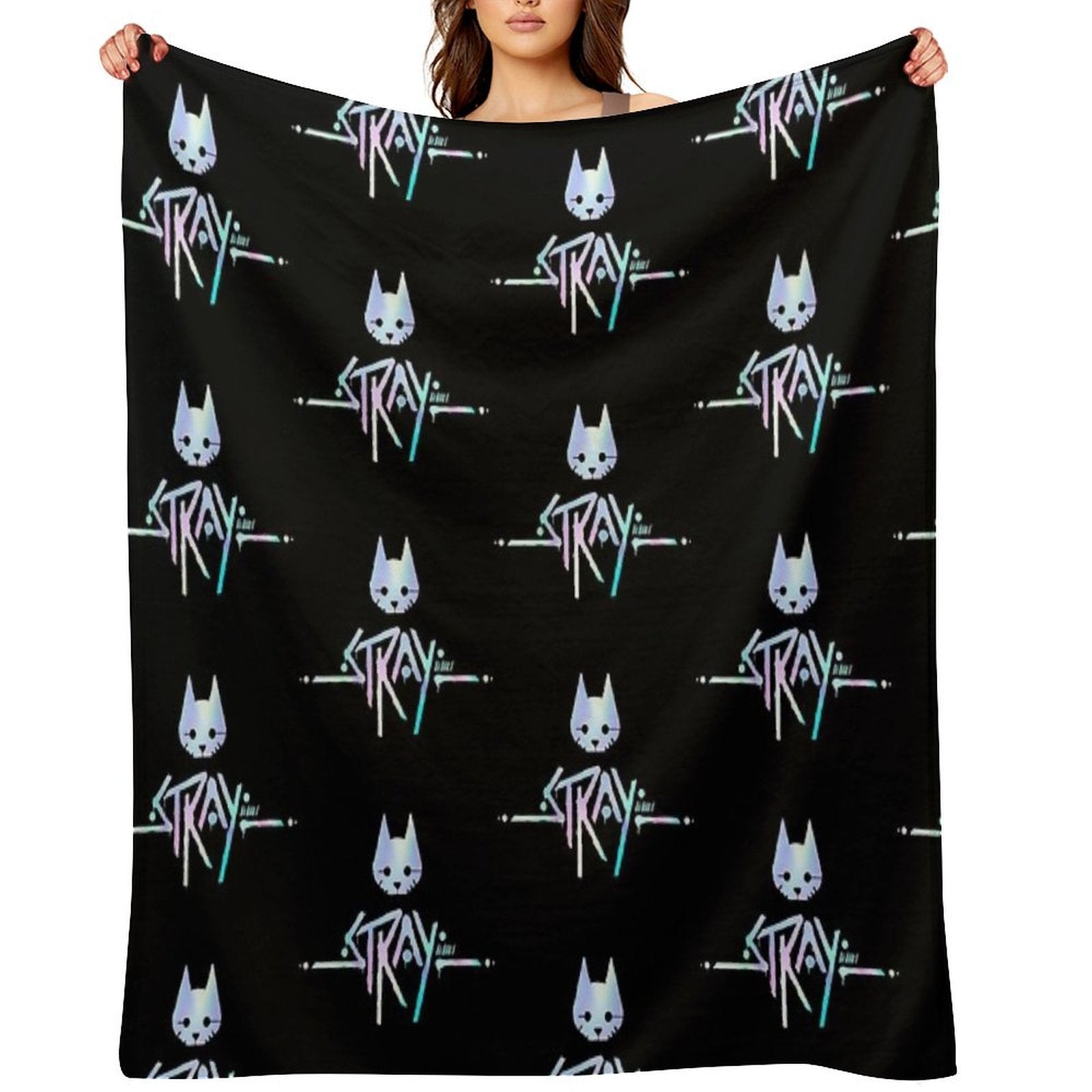 The Stray Game Logo in Holographic Iridescent Rainbow Anti-pilling Throw Blanket